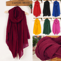 Large solid color cotton and hemp scarf Female student Korean shawl long warm scarf new gauze towel wild