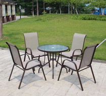 Outdoor table and chair umbrella combination of simple open air courtyard network red leisure balcony milk tea shop outside tea table and chair three-piece set