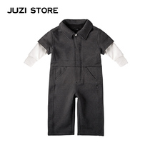 JUZI STORE Dress Deformed Cotton Wool Buckle Subdecoration Long Sleeve One-piece Clothes Neutral Boy Girl 1733501
