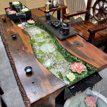 Old boat wood tea table and chairs combined solid wood Zen Serie water raising fish tank tea table New Chinese tea set integrated tea table