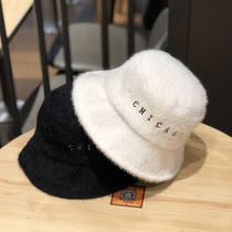 Hat female autumn and winter New letter embroidery basin hat Korean version of tide Joker Japanese winter plush fisherman hat Tide brand