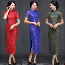 (cheongsam off the code clearance)Toast dress mother dress modified vintage gold silk lace temperament thin skirt