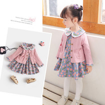 OKAIDI French female baby spring autumn suit 2022 new children foreign air mesh red one-piece dress 3 years Two sets