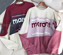 ins hot French niche~Retro flocking letters contrast color plus velvet loose casual pullover sweater female spring