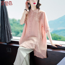 Spring and summer high-end womens clothes wife wife thin two pieces of mothers hemp cotton suit