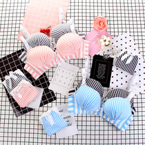 Japanese sweet cross-dress bra set cute navy striped underwear gather student bra set pseudo-mother supplies