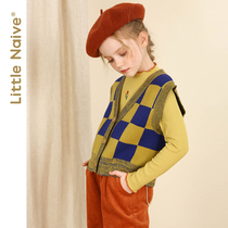 LittleNaive autumn and winter girls knitted vest childrens vest retro sleeveless medium child cardigan sweater