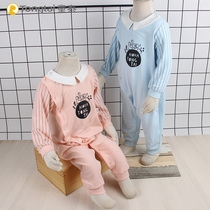 Tongtai baby jumpsuit partial open ha clothes 2019 spring new 3-24 months boys and girls Baby out climbing clothes
