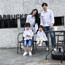 Parent-child outfit 2019 autumn style Korean white pure cotton a family of three and four children mother and son mother and daughter long-sleeved shirt