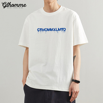 2021 summer new mens short sleeve T-shirt loose round neck print trend casual white simple half sleeve shirt