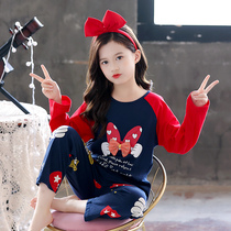 Childrens spring and autumn pajamas girls cotton long-sleeved cartoon suit Tide in the big childrens baby cartoon girls home clothes