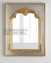 High-end European and American square wood carvings Decorative Mirror Genguan Fireplace hanging mirror Luxurious Bathroom Mirror Handwashing Desk Bathroom mirror Customized