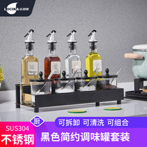  304 stainless steel oil salt tank Black seasoning tank set Glass kitchen supplies household seasoning bottle with lid seal