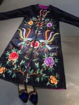  Cloud decoration totem original design womens outerwear Hand-embroidered silk satin Phoenix placket round neck casual outerwear