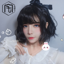 LOLITA girl short hair fresh air bangs black net red pear flower head round face shoulder collarbone hair set