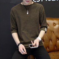 Seven-sleeved short-sleeved T-shirt mens autumn new Korean trendy brand trendy cotton mid-sleeved loose half-sleeved shirt top