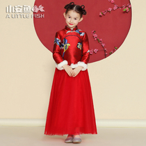 Chinese style childrens noble evening dress Chinese New Years dress autumn and winter thick cheongsam girl princess dress show