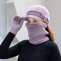 Middle Aged Seniors Autumn Winter Hat Children Grandma Rabbit Fur Line Hat Mom Plus Suede Thick Warm Knit Hat Scarf Gloves