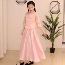 Childrens Republic of China wind lady childrens clothing vintage Chinese style suit Wedding bridesmaid Guzheng spring performance dress