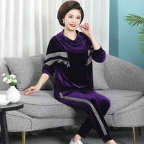 Mothers spring and autumn golden velvet sportswear two-piece middle-aged and elderly womens large size suit spring jacket