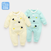 Jingle mallet baby jumpsuit spring and autumn heart print lapel climbing suit Female baby harem newborn clothes spring clothes