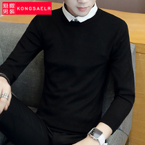 Winter sweater mens fake two pieces of winter clothing velvet thickened sweater shirt collar mens shirt line clothing trend thick section