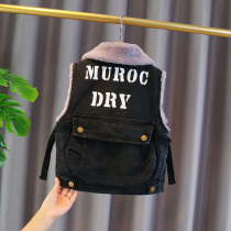 Children Cavelvet thickened Cowboy waistcoat boy 2021 Winter new baby autumn and winter children foreign air outwear vest