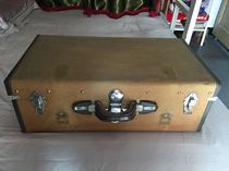  Old canvas suitcase thick cowhide edging cowhide accessories Metal accessories Nostalgic collection film and television props