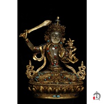 Folk collection of gilt copper inlaid with crystal gems from the ancient temple Manjushri Bodhisattva Buddha statue ornaments