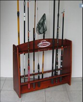 Wooden display stand Solid wood double row fishing rod storage rack 20 fishing rod display rack Fishing gear supplies shelf