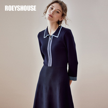 Luo Yi temperament slim-fit Quzhu knitted dress autumn and winter new simple royal blue sweater knitted skirt 00541