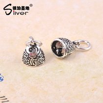 S925 Pure Silver Thai Silver Accessories Fish Head Bell Pan Retro Pendant Diy Hand Woven String Beads Bracelet Ornament