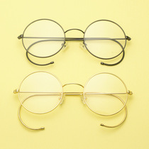 Retro Round Spectacle Frame Film and TV Jobs Full-frame Spectacle Frame Republic Gold Silk Leg Hook Leg Can Be Matched with Myopia Lens