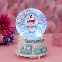 Creative Birthday Valentines Day Gift Music Box Snowflake Water Crystal Ball Cartoon Blue Kitten Octaonic Box Children Companion