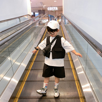 Boys summer suit 2021 new foreign style childrens clothing Net red short sleeve three-piece summer thin Tide brand clothes