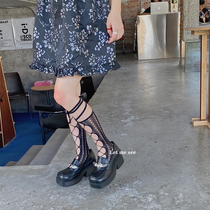 LET ME SEE calf socks black sexy strappy mid stockings stockings women Summer thin color hollow stockings tide tide