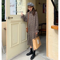 Korean version of retro floral pleated French dress mid-length first love Japanese gentle wind skirt female