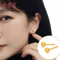 New gold transfer bead stud earrings ancient inheritance earrings glossy ear nourishment pure gold 999 pure gold round gold bead earrings