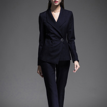 High-end professional wear 2021 autumn new teacher formal dress female navy blue suit suit temperament work clothes female