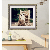 ABV Old Three Cross embroidered pure cotton thread embroidered 5D precise printed living room New pint small cute animal kitty prays