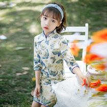 Next win girls cheongsam spring and autumn childrens vest skirt foreign style middle child Hanfu dress Chinese style Tang suit
