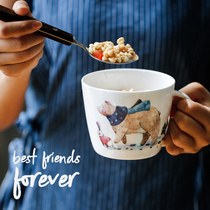 Blue Lotus good friend series Bear and rabbit mug cereal Cup creative ceramic bone china home large capacity
