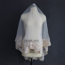 Clearance pick-up bride wedding accessories veil soft yarn single layer light champagne lace lace head yarn photo styling