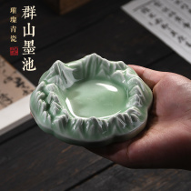 Chengzhutang Ru Kiln Fuji mountain-shaped ceramic inkstone Calligraphy Special Study Room Four Treasures ink butterfly ink plate ink ink pool wash pen table creative ornaments multi-functional inkstone pen licking pen rest