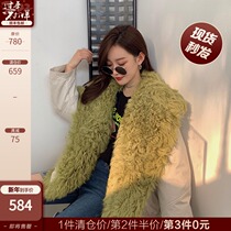 COCO Fur Girl's Heart Launches Imported Sheep Curly chao Big Wool Collar Down Cotton-padded jacket Fur Coat Female