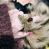 European and American exaggerated personality bee tiger head opening adjustable ring Retro old wide version ring womens hand jewelry