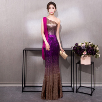 Annual evening dress female 2020 new high-end banquet noble fashion fishtail skirt long chorus performance host