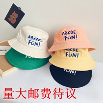 Han version of the wind pure color letter children shading fishermans hat spring and summer new male and female tide child flat top basin hat