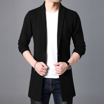 Spring and autumn cardigan mens knitted jacket long draped windbreaker Korean trend thickened sweater autumn cloak