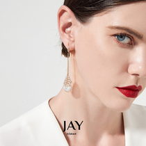 JAY pearl earrings female versatile round face thin South Korean earrings female temperament goddess fan senior earrings long